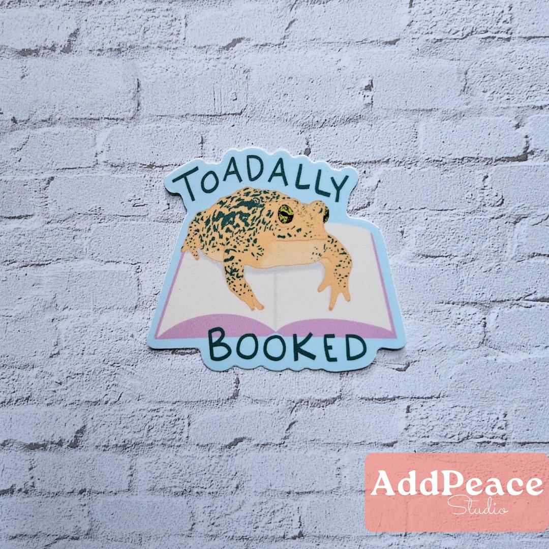 Toadally Booked Sticker: Funny Toad on Book - Waterproof Vinyl Decal