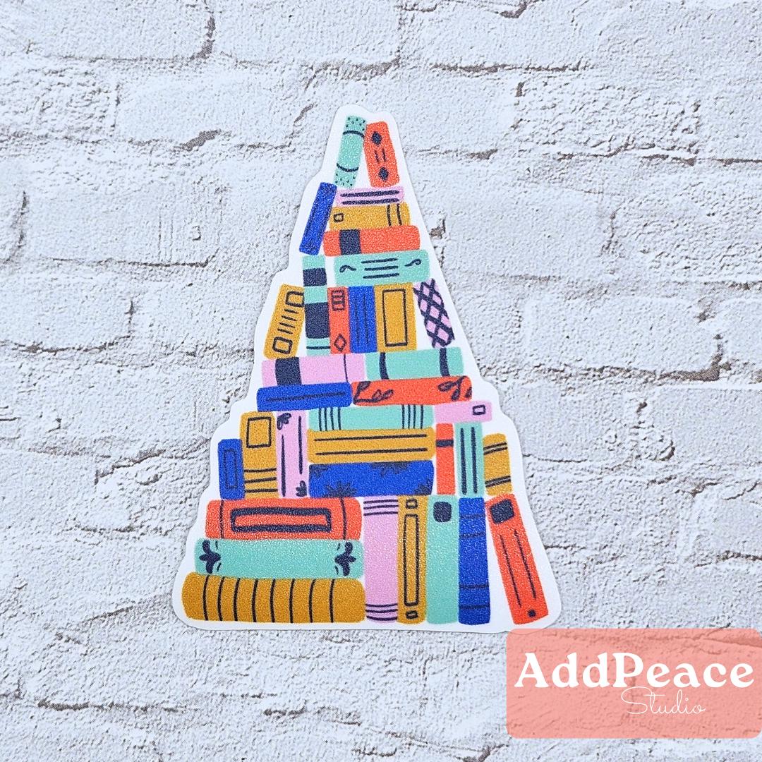 Christmas Tree Book Stack Sticker: Cozy Holiday Reader Gift
