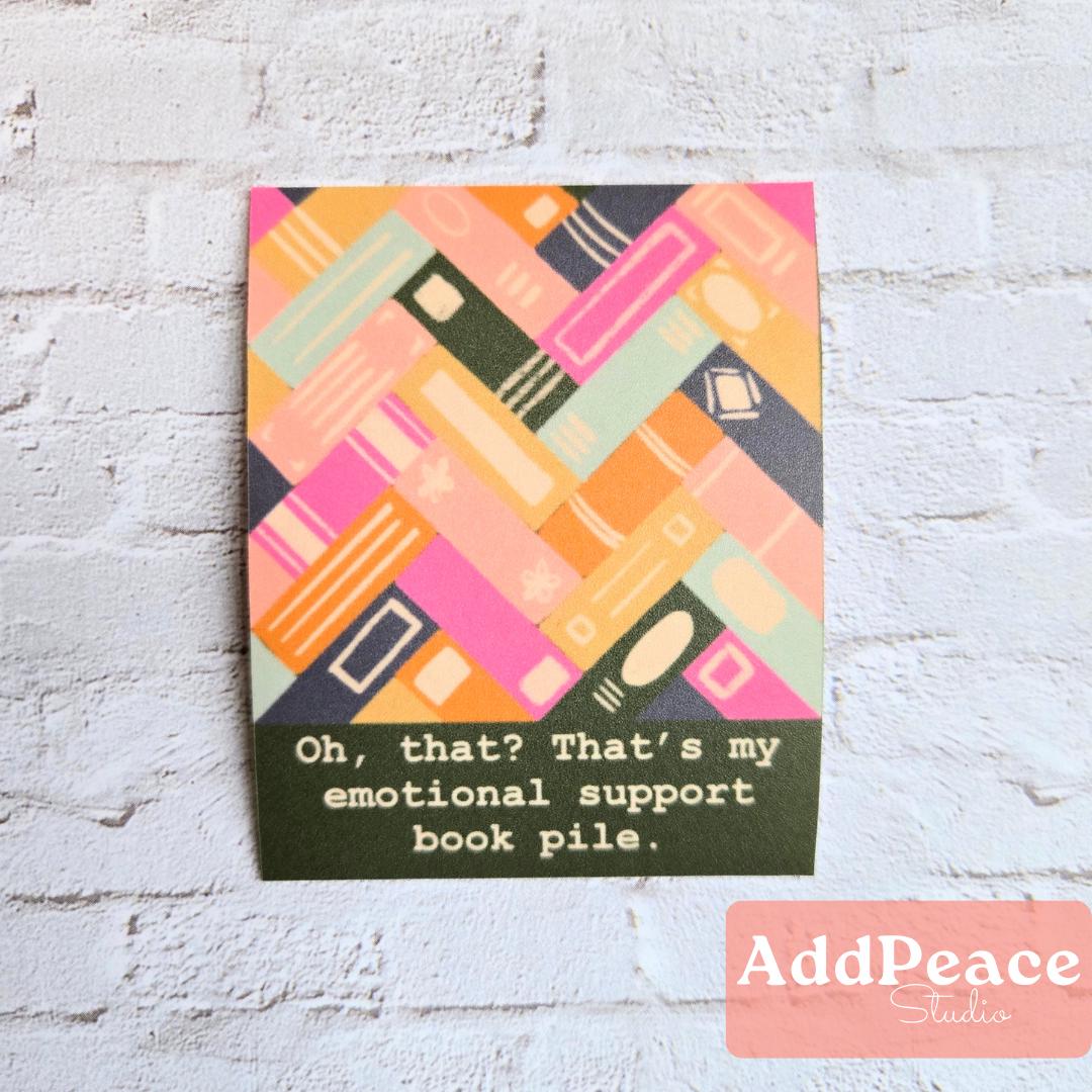 Emotional Support Book Pile Sticker: Funny Bibliophile Gift