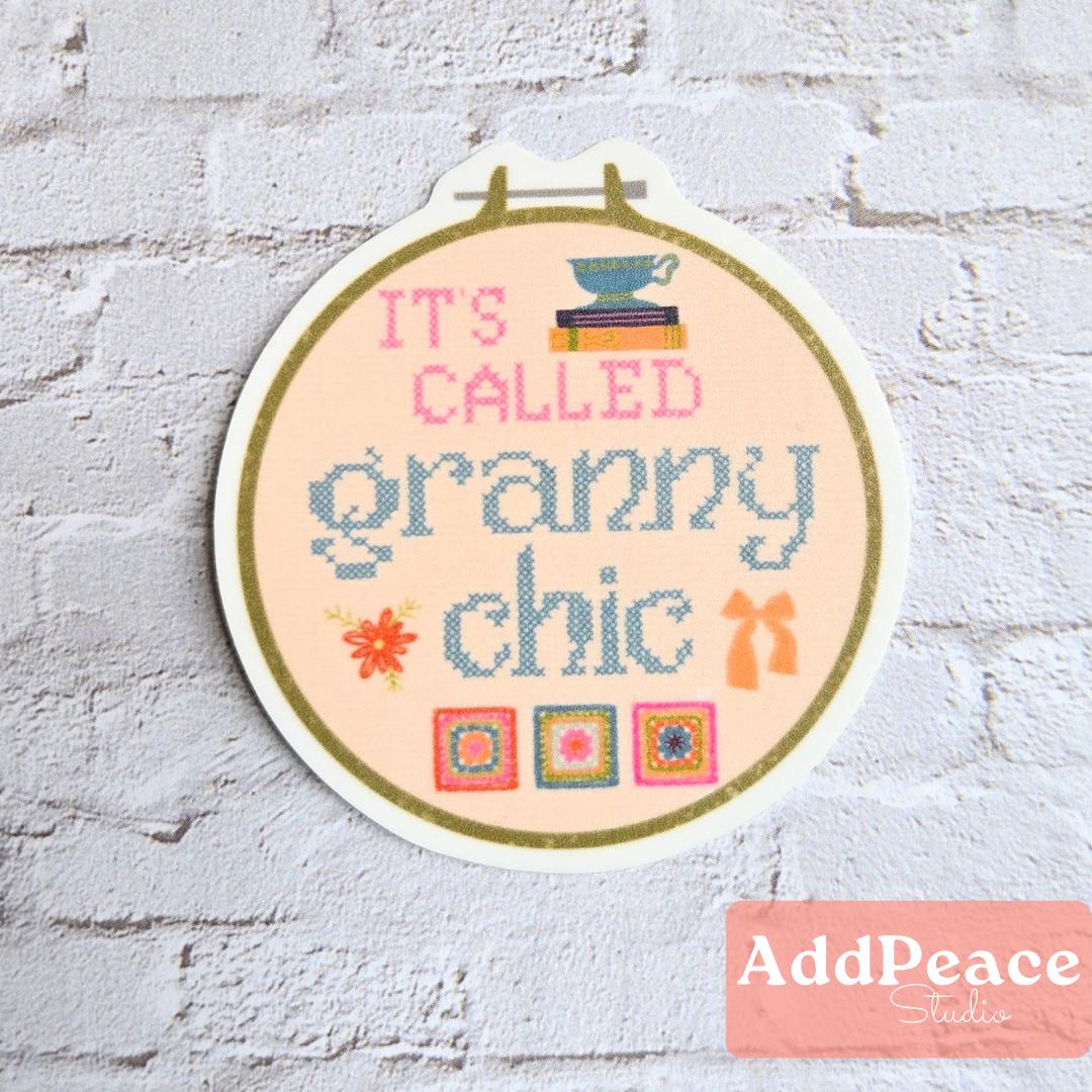 Granny Chic Vinyl Sticker: Embroidery Hoop Style, Vintage Craft
