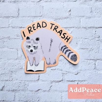 I Read Trash Bookish Raccoon Vinyl Sticker for Readers