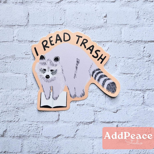 I Read Trash Bookish Raccoon Vinyl Sticker for Readers