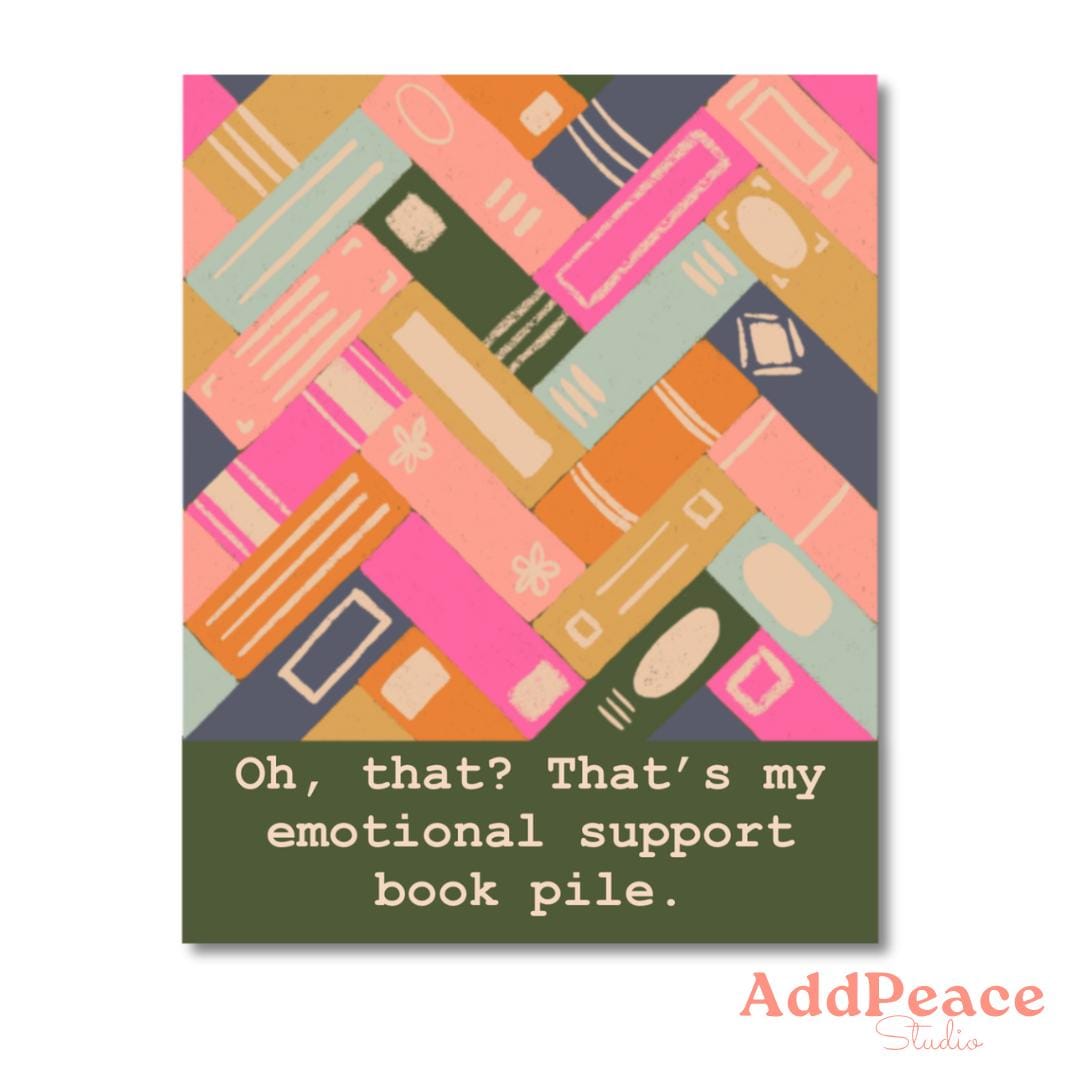 Emotional Support Book Pile Sticker: Funny Bibliophile Gift
