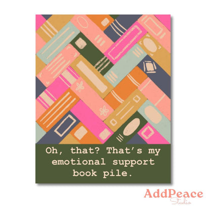 Emotional Support Book Pile Sticker: Funny Bibliophile Gift