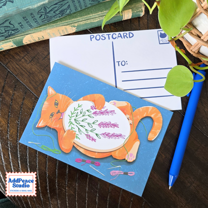 Cats & Crafts 12 Postcard Pack - Artist Made Cat Mini Prints for Postcrossing and Pen Pals