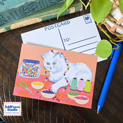 Cats & Crafts 12 Postcard Pack - Artist Made Cat Mini Prints for Postcrossing and Pen Pals