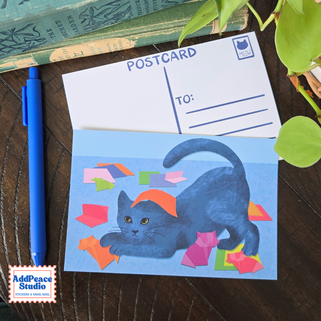 Cats & Crafts 12 Postcard Pack - Artist Made Cat Mini Prints for Postcrossing and Pen Pals