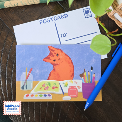 Cats & Crafts 12 Postcard Pack - Artist Made Cat Mini Prints for Postcrossing and Pen Pals