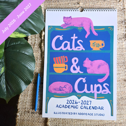 2026-2027 Cats & Cups Illustrated Wall Calendar
