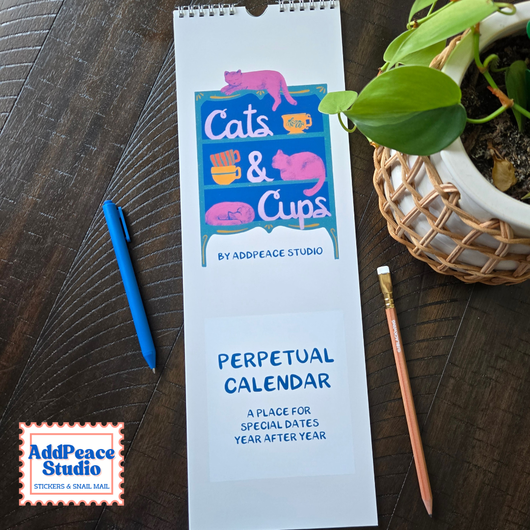 Cats & Cups Perpetual Calendar, Birthday Tracker, Celebrations Organizer