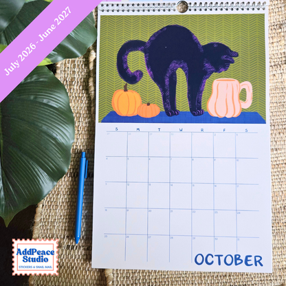 2026-2027 Cats & Cups Illustrated Wall Calendar