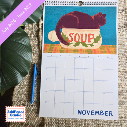 2026-2027 Cats & Cups Illustrated Wall Calendar