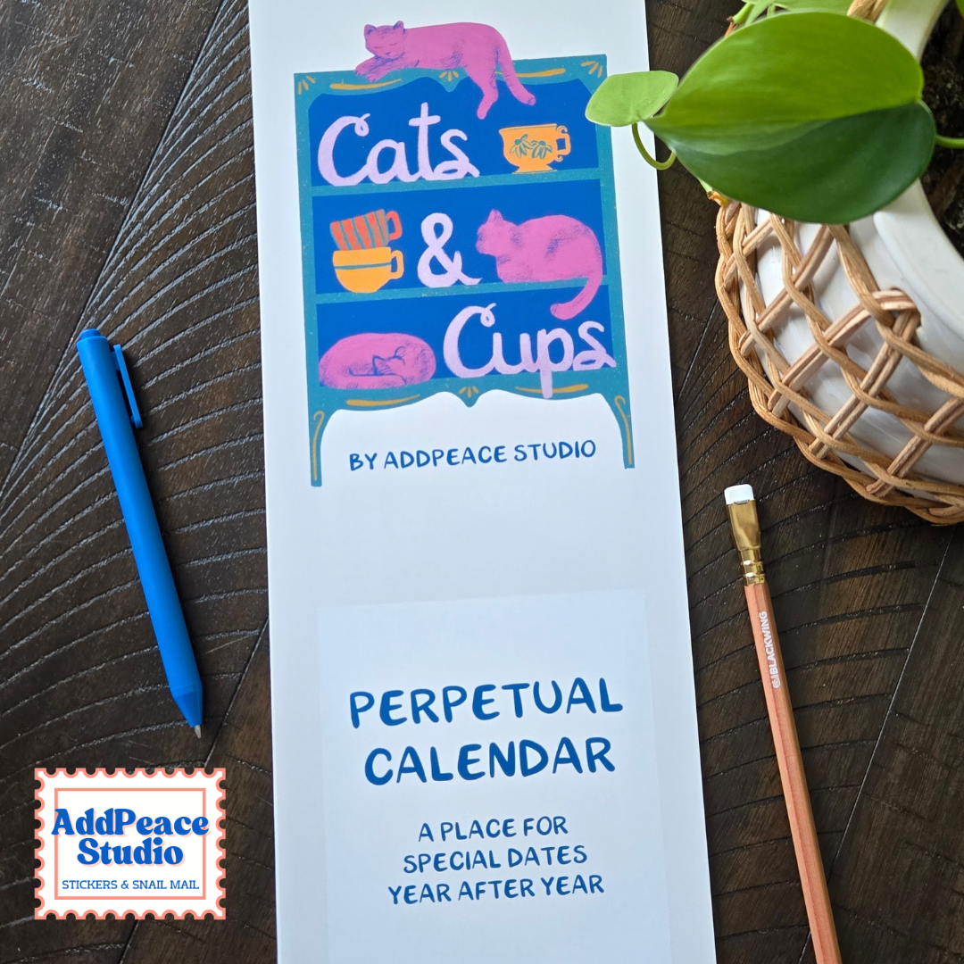 Cats & Cups Perpetual Calendar, Birthday Tracker, Celebrations Organizer