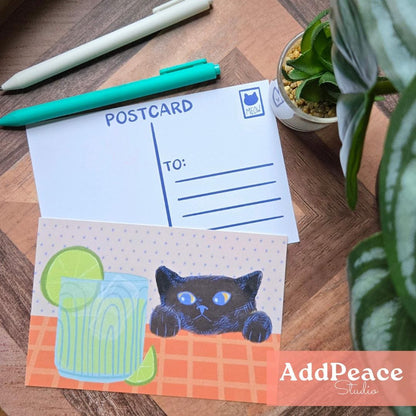Cozy Cats Postcard Pack - Artist Made Cats & Cups Art Mini Prints