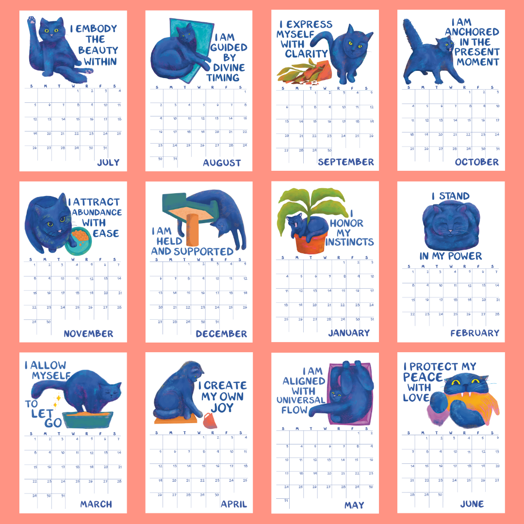 2026-2027 Funny Cat Calendar with Motivational Affirmations