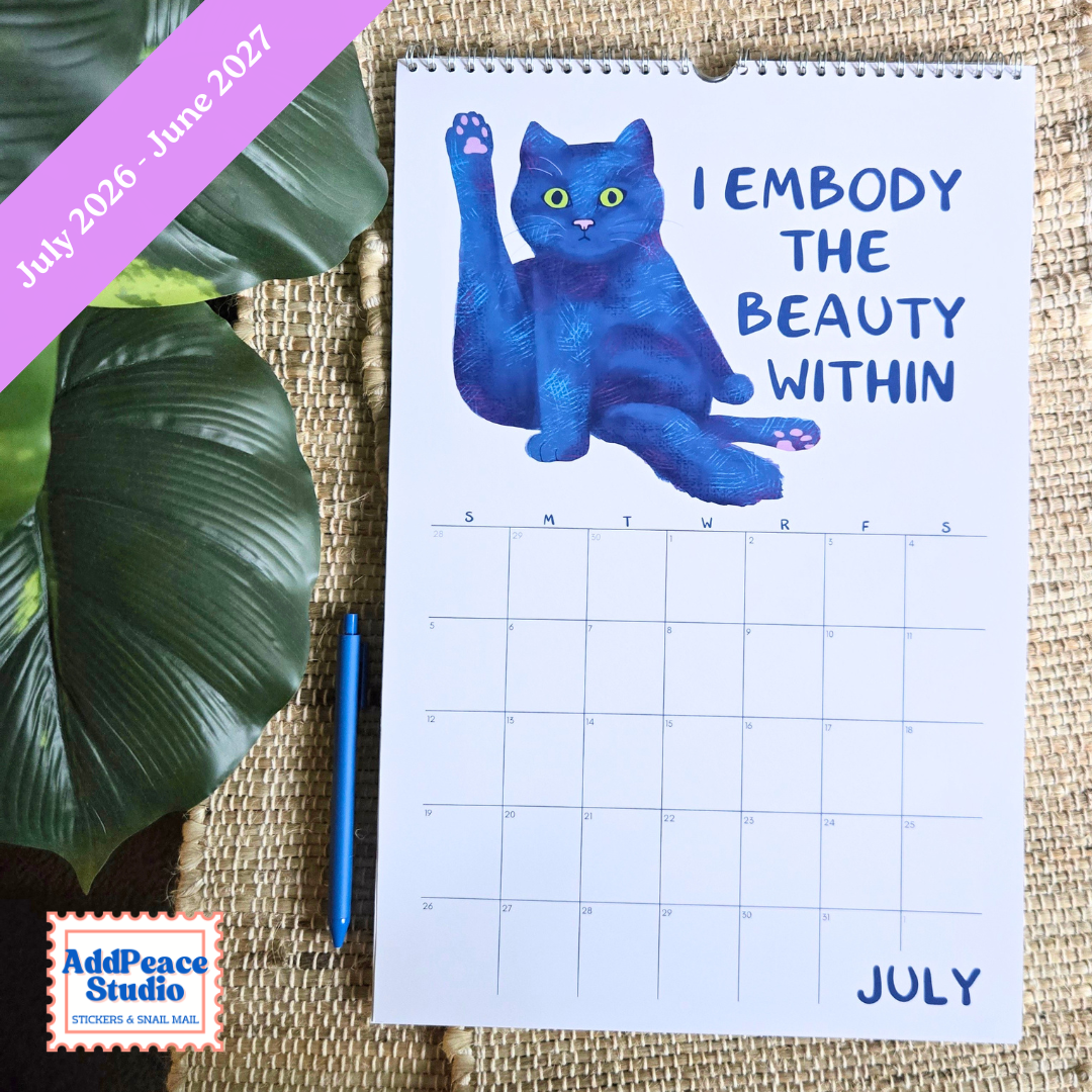 2026-2027 Funny Cat Calendar with Motivational Affirmations