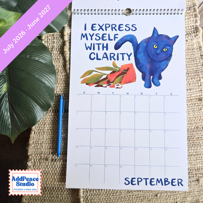 2026-2027 Funny Cat Calendar with Motivational Affirmations