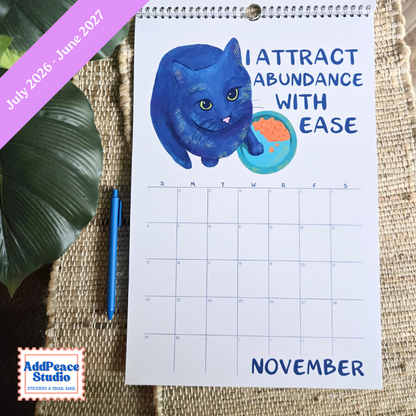 2026-2027 Funny Cat Calendar with Motivational Affirmations