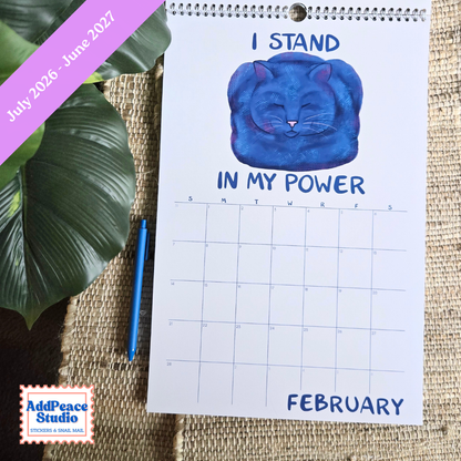 2026-2027 Funny Cat Calendar with Motivational Affirmations