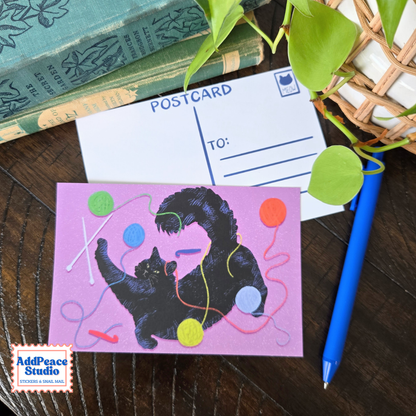 Cats & Crafts 12 Postcard Pack - Artist Made Cat Mini Prints for Postcrossing and Pen Pals