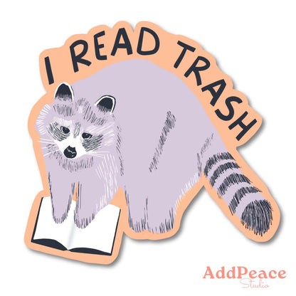 I Read Trash Bookish Raccoon Vinyl Sticker for Readers