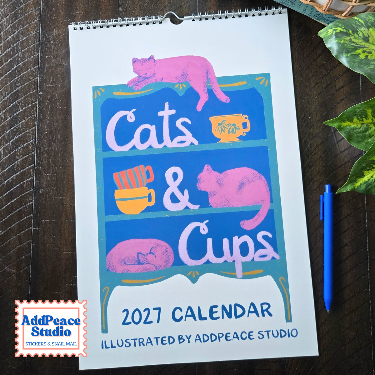 2027 Cats and Cups Wall Calendar