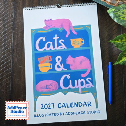 2027 Cats and Cups Wall Calendar
