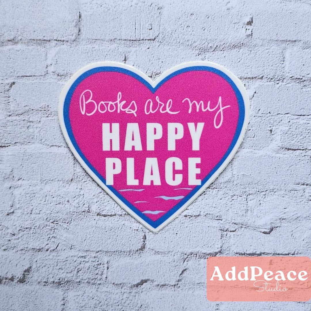 Books Are My Happy Place Sticker: Waterproof Vinyl Decal