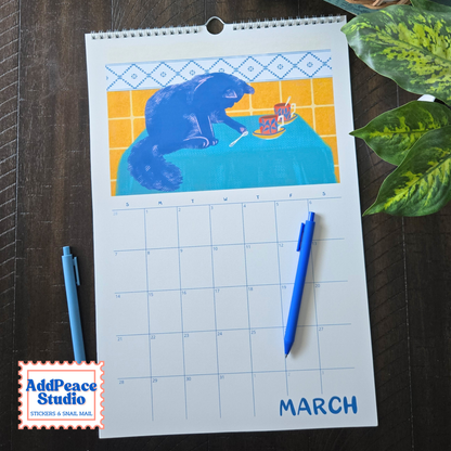 2027 Cats and Cups Wall Calendar
