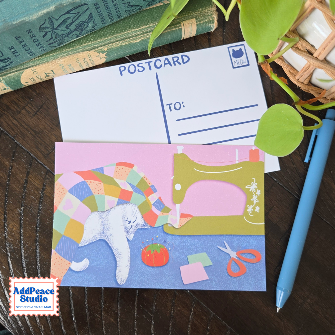 Cats & Crafts 12 Postcard Pack - Artist Made Cat Mini Prints for Postcrossing and Pen Pals