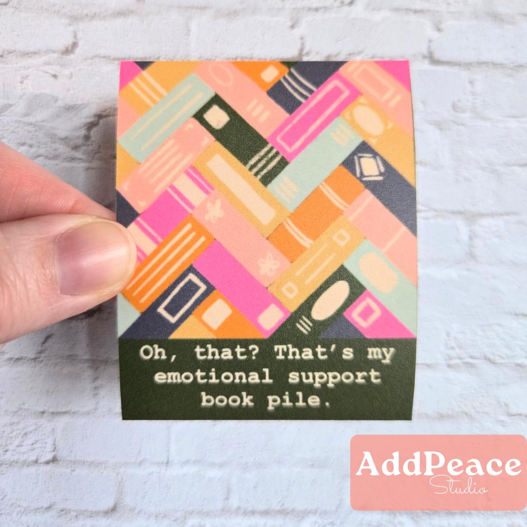 Emotional Support Book Pile Sticker: Funny Bibliophile Gift