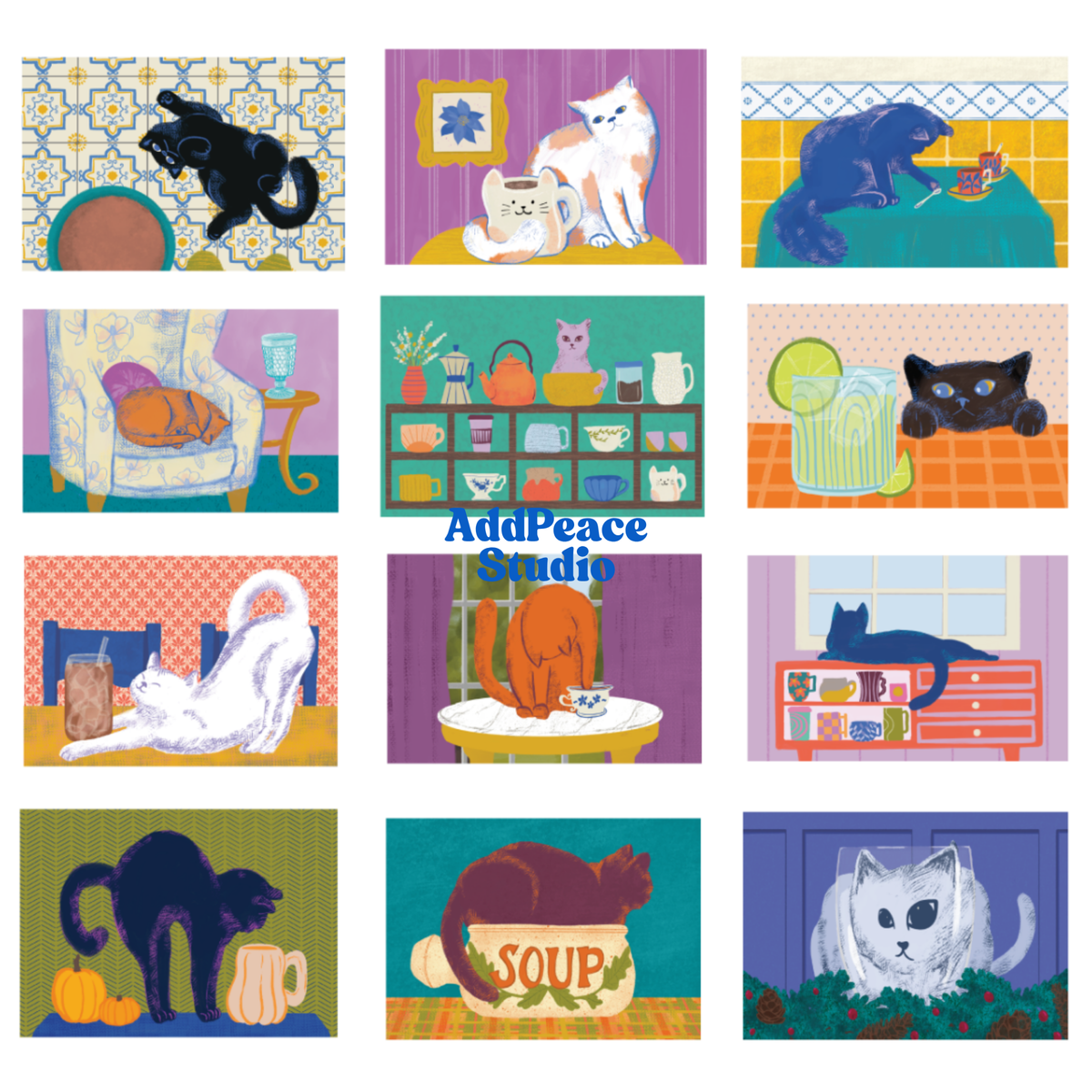 2027 Cats and Cups Wall Calendar