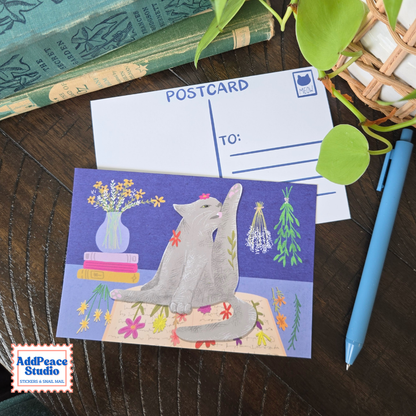 Cats & Crafts 12 Postcard Pack - Artist Made Cat Mini Prints for Postcrossing and Pen Pals