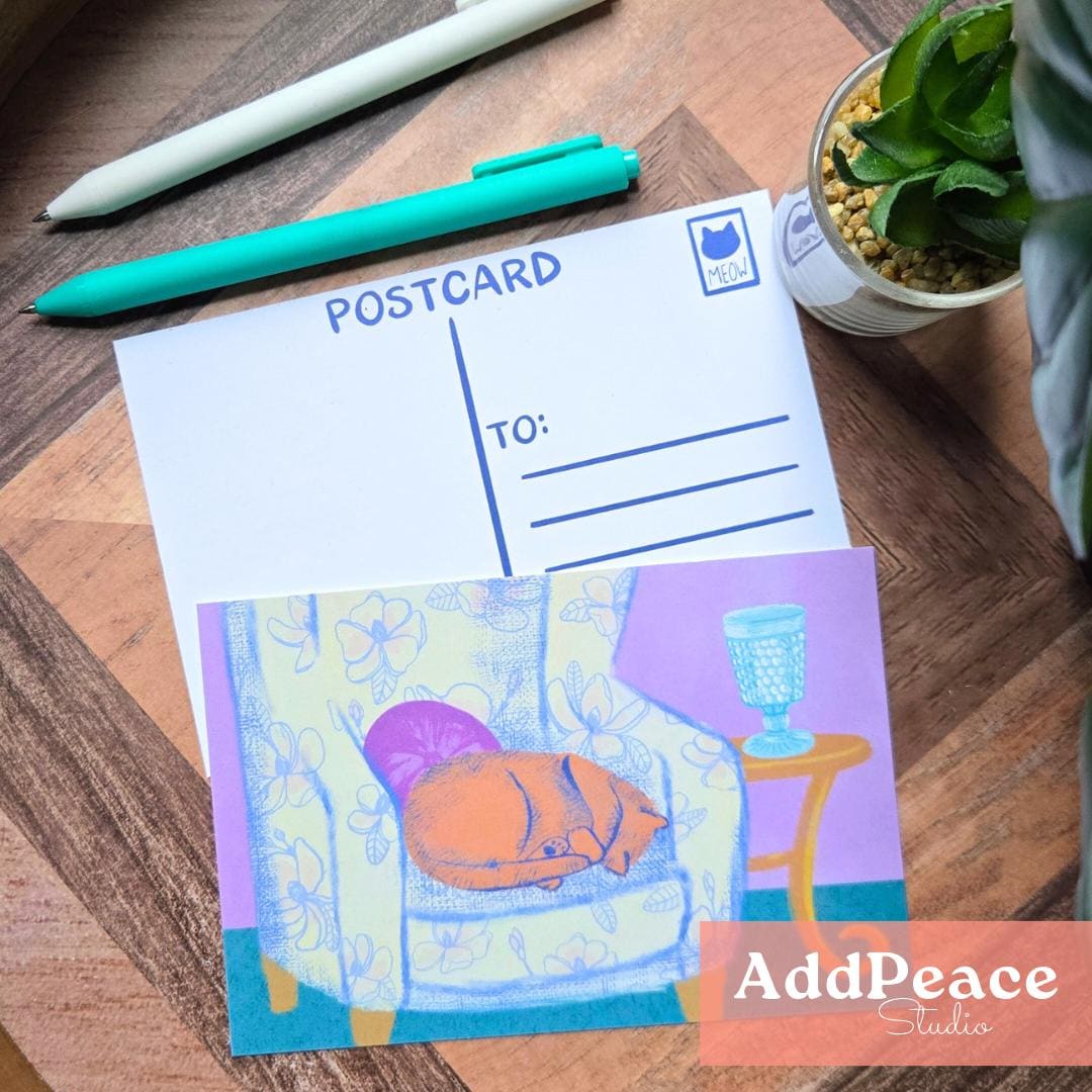 Cozy Cats Postcard Pack - Artist Made Cats & Cups Art Mini Prints