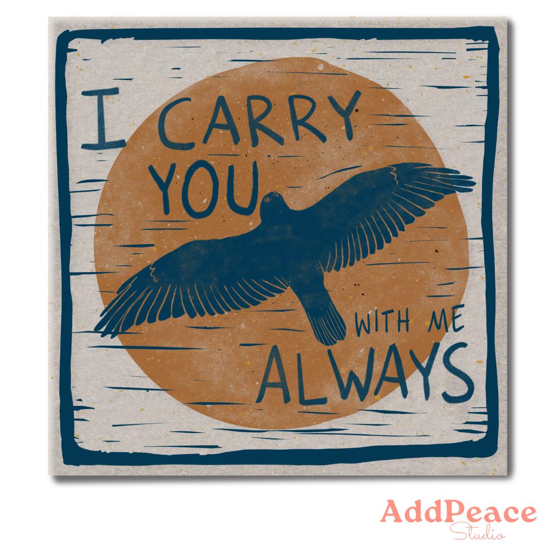 Memorial Hawk Sticker: Grief Support Gift, "I Carry You With Me Always"