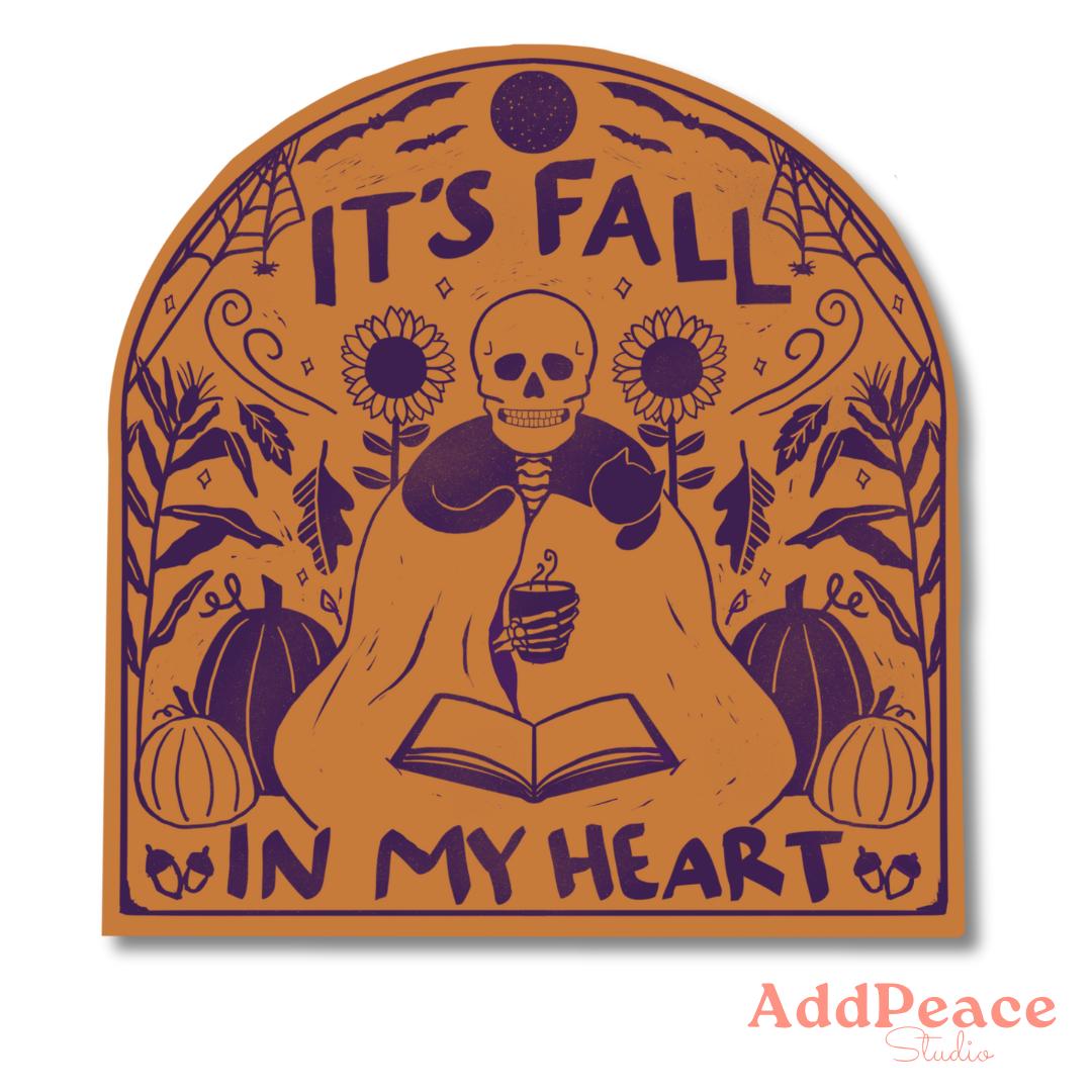 It's Fall In My Heart Skeleton Reading Vinyl Sticker