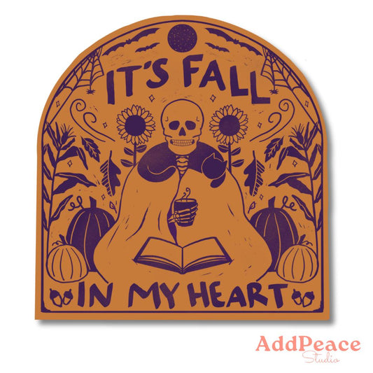 It's Fall In My Heart Skeleton Reading Vinyl Sticker