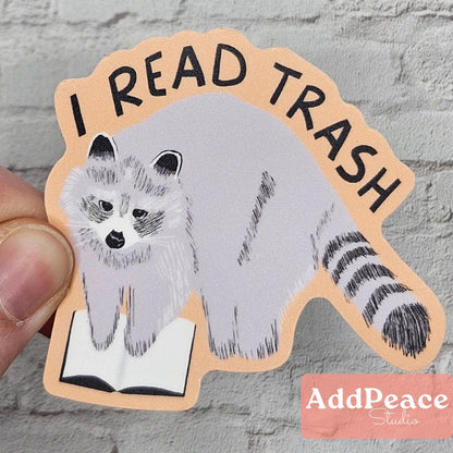 I Read Trash Bookish Raccoon Vinyl Sticker for Readers