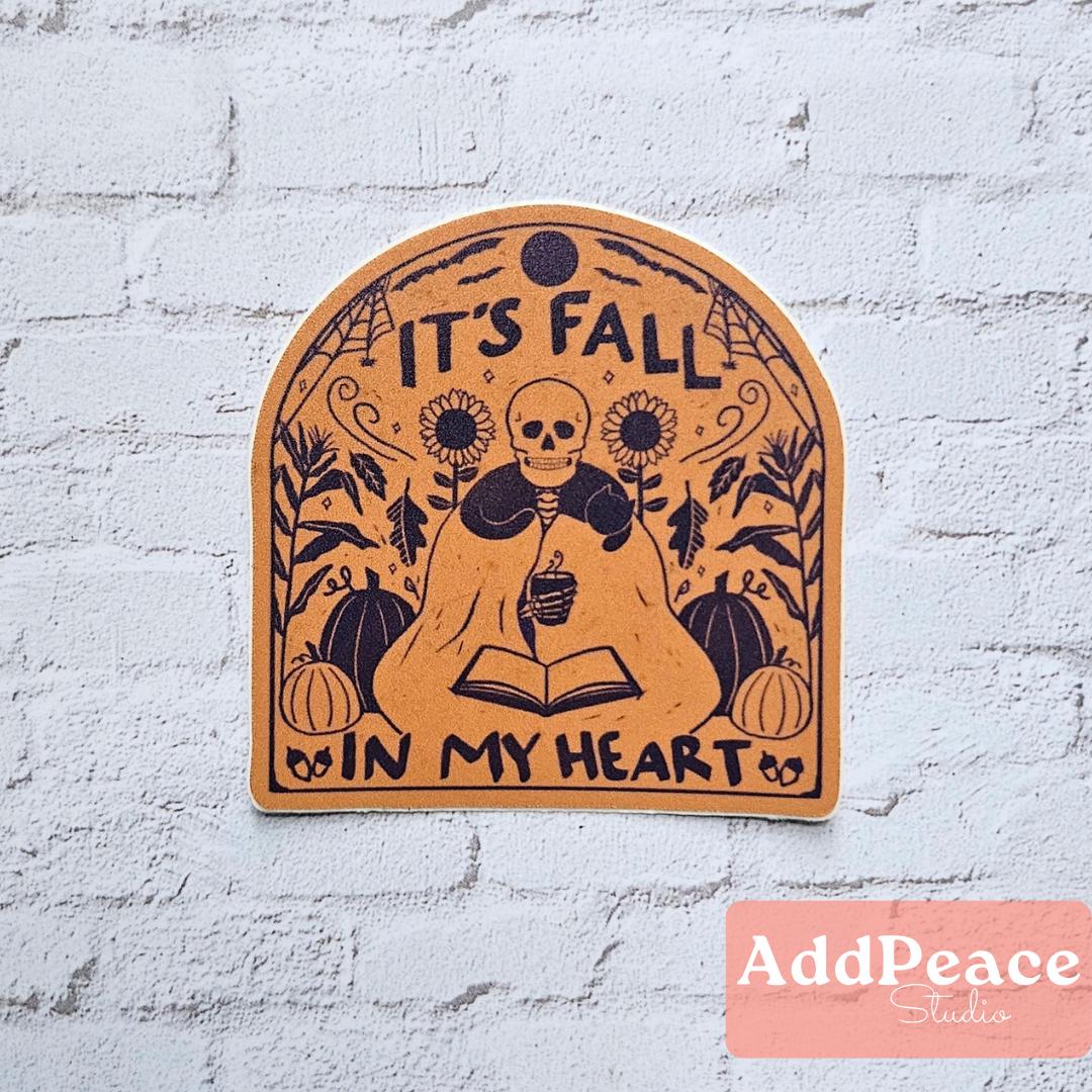 It's Fall In My Heart Skeleton Reading Vinyl Sticker