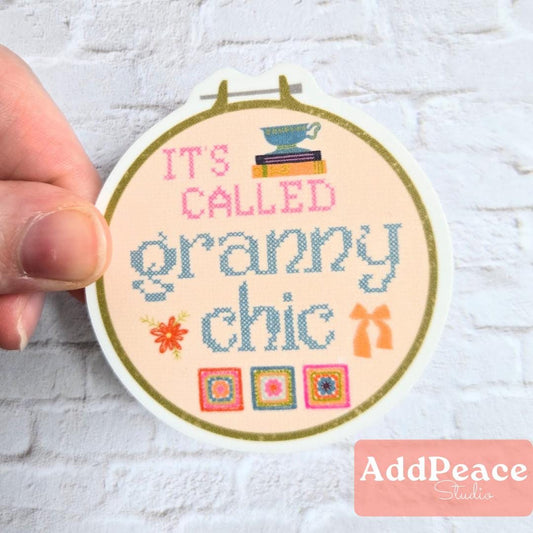 Granny Chic Vinyl Sticker: Embroidery Hoop Style, Vintage Craft