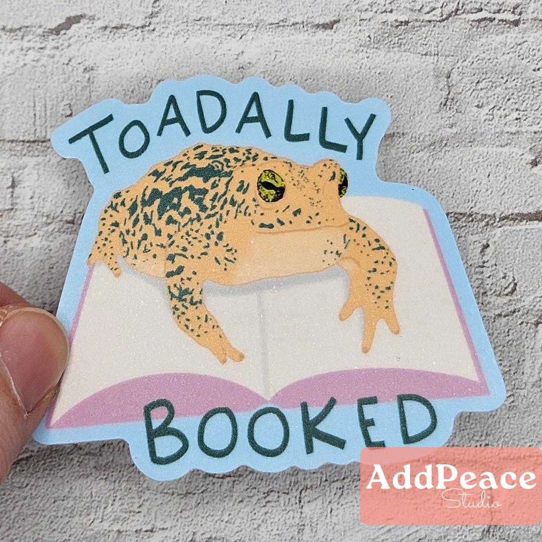 Toadally Booked Sticker: Funny Toad on Book - Waterproof Vinyl Decal