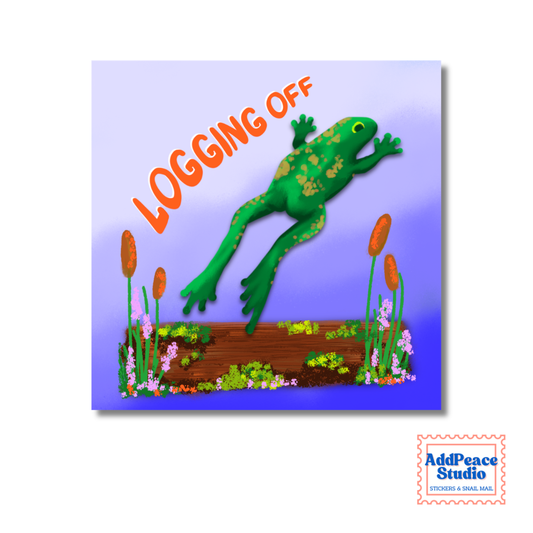 Logging Off Illustrated Frog Vinyl Sticker