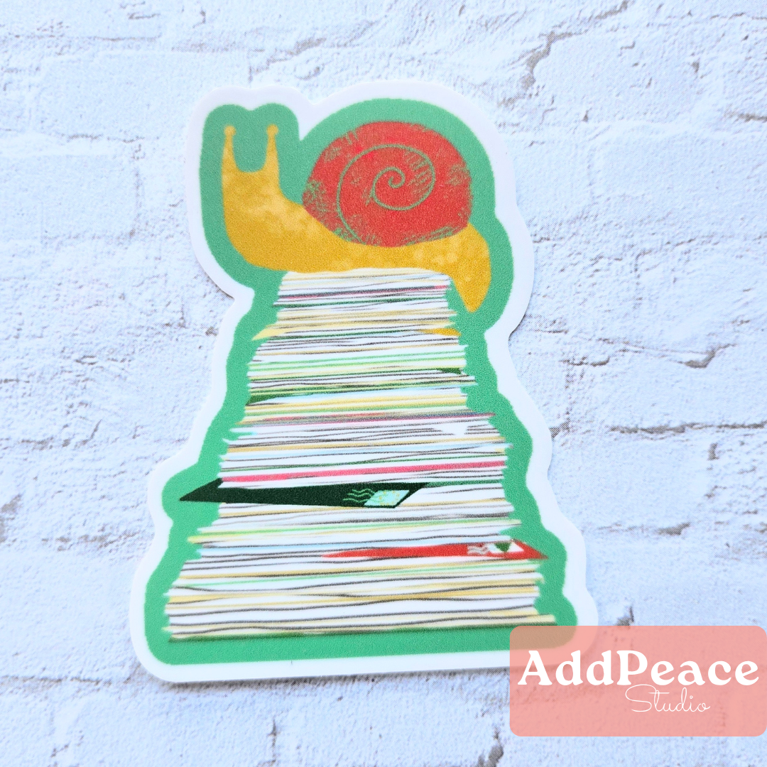 Snail Mail Sticker | Snail Sitting on Stack of Letters Vinyl