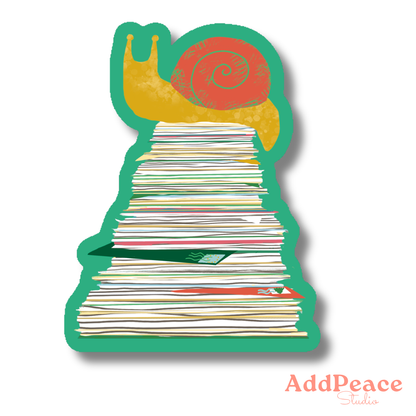 Snail Mail Sticker | Snail Sitting on Stack of Letters Vinyl