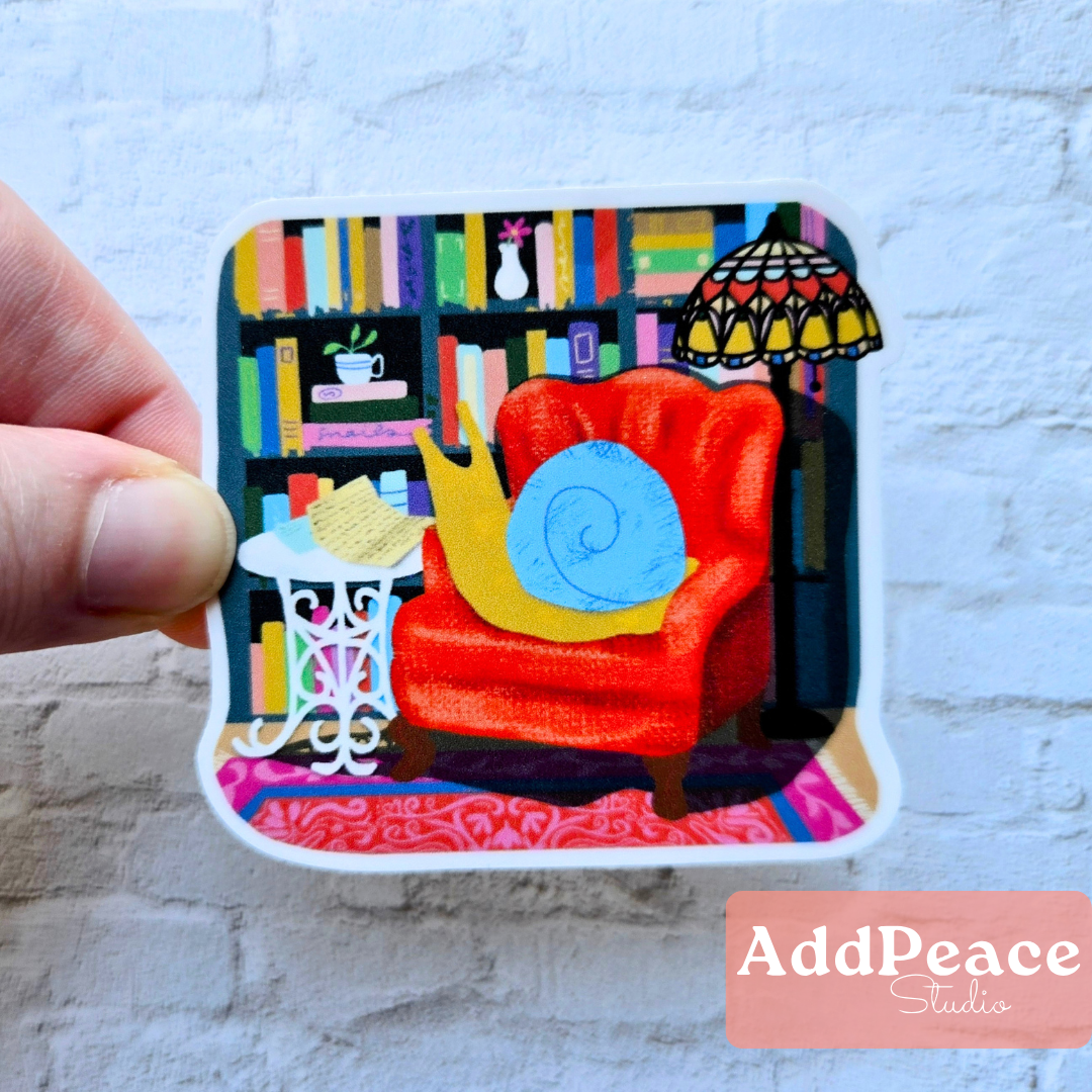 Reading Snail Sticker | Cozy Study Book Lover Vinyl Sticker
