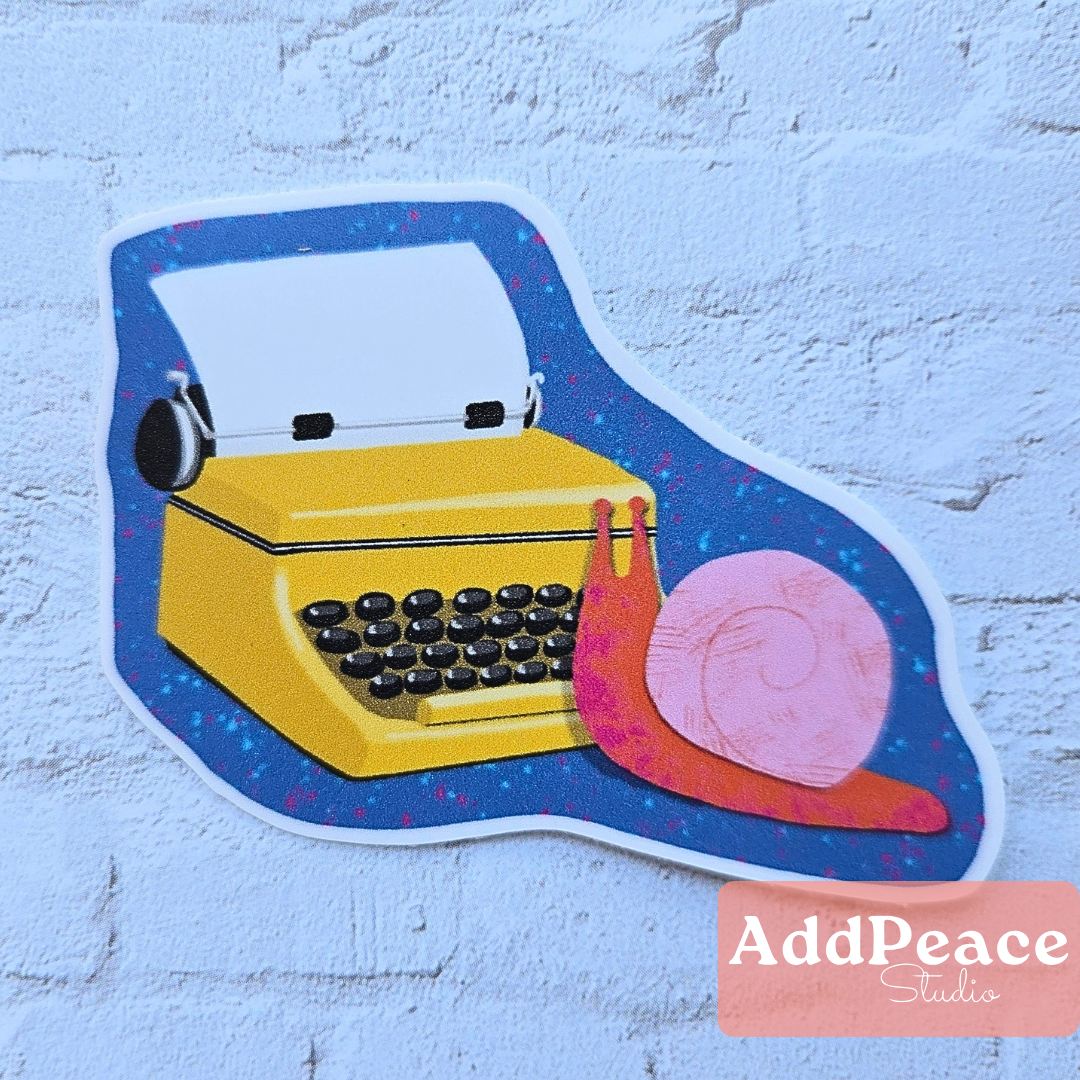 Snail Mail Sticker | Snail at Typewriter Vinyl Sticker
