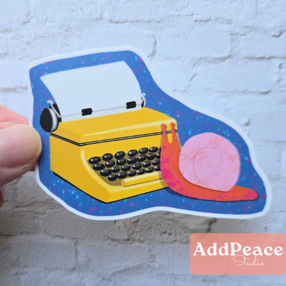 Snail Mail Sticker | Snail at Typewriter Vinyl Sticker