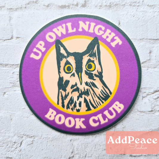 Funny owl book club sticker for night readers, matte vinyl