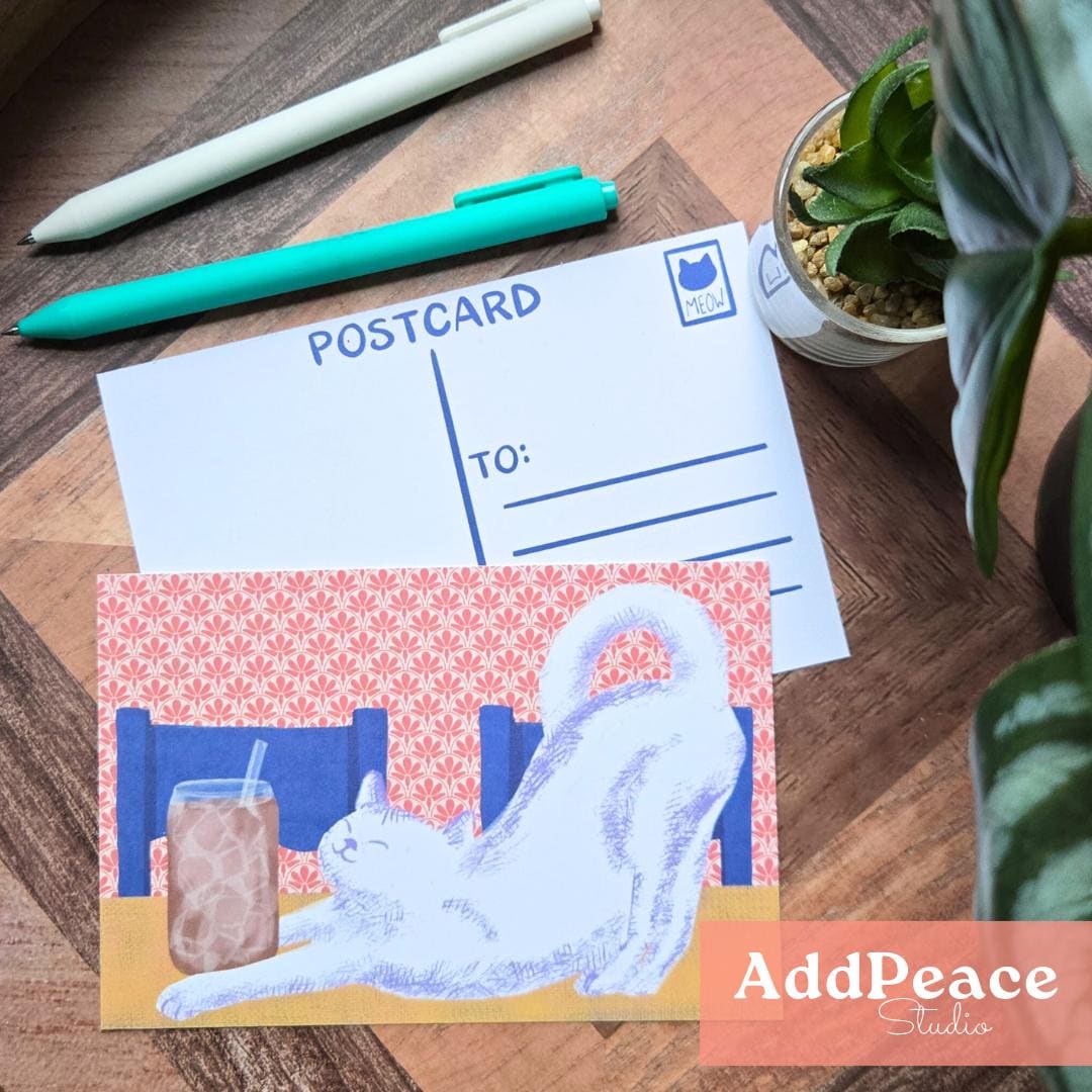 Cozy Cats Postcard Pack - Artist Made Cats & Cups Art Mini Prints