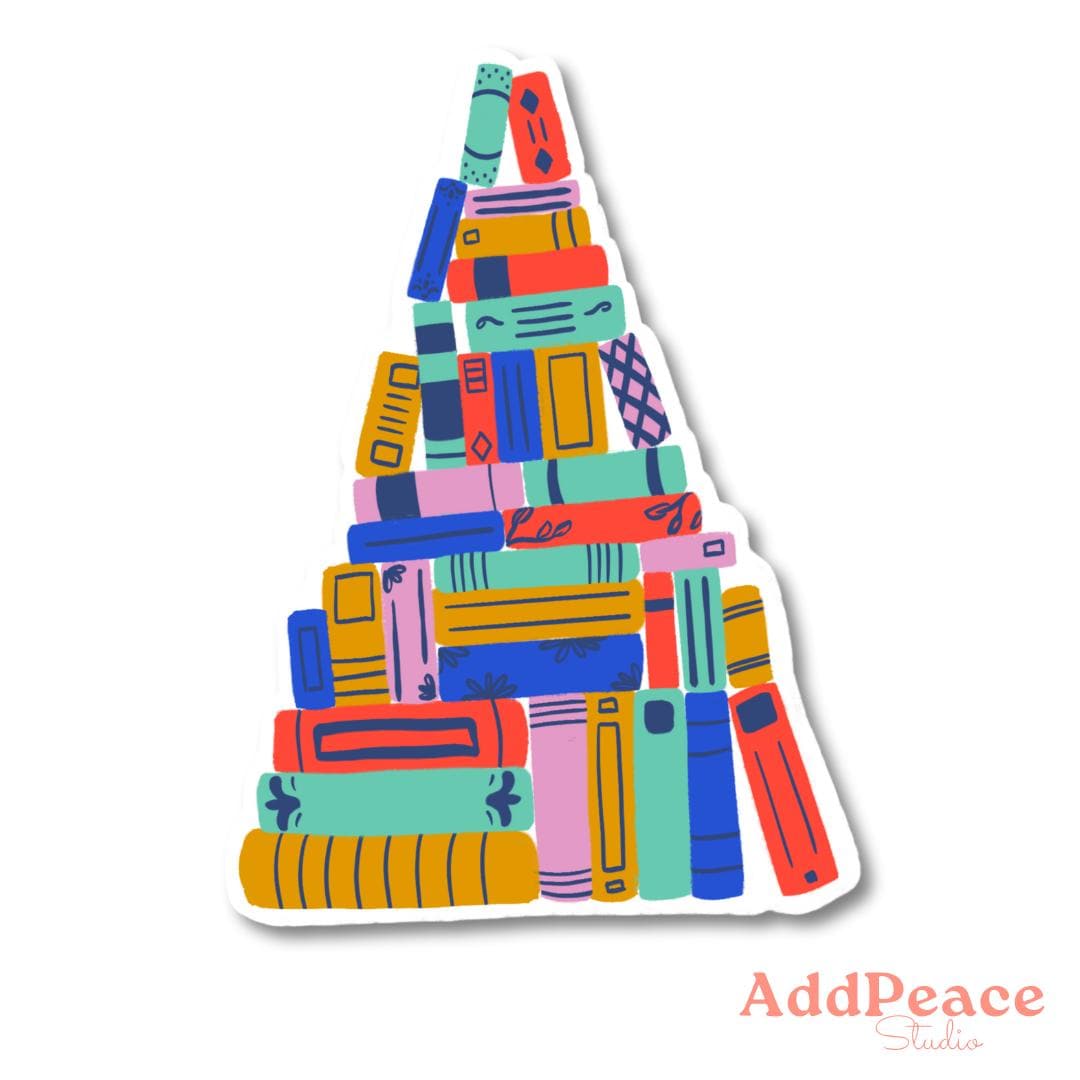Christmas Tree Book Stack Sticker: Cozy Holiday Reader Gift